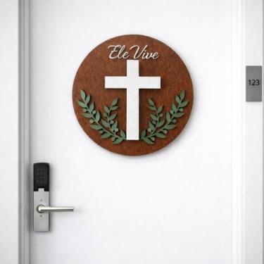 Imagem de Guirlanda Religiosa Ele Vive 30cm em MDF  Decoração Cristã de Páscoa c