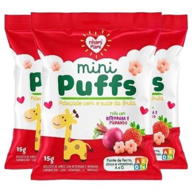 Imagem de Kit Biscoito de Arroz Mini Puffs Beterraba e Morango Nhami Mami - 3 pa