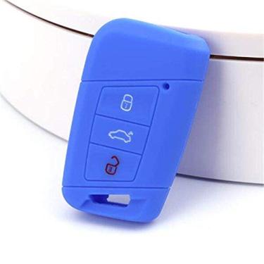 Imagem de YJADHU Capa para chave de carro masculino feminino capa de silicone capa para chave automática, adequado para VW Tiguan MK2 Passat B8 B7 CC Skoda Superb A7, azul