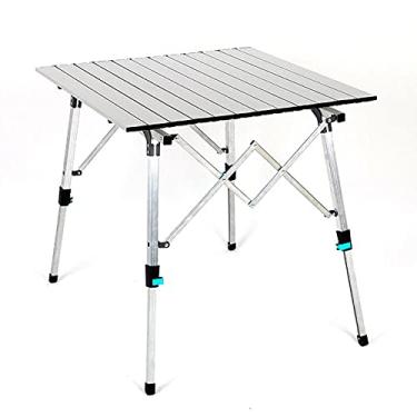 Imagem de GQYYS Mesa de acampamento, mesa de acampamento dobrável portátil de alumínio para mesas de jantar ao ar livre, mesa de viagem ajustável com bolsa para acampamento/banquete/festa de piquenique/churrasco de jardim