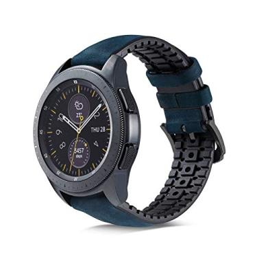 Imagem de Pulseira 20mm Couro Híbrida compatível com Samsung Galaxy Watch Active 1 e 2 - Galaxy Watch 3 41mm - Galaxy Watch 42mm - Amazfit GTR 42mm - Amazfit GTS - Amazfit BIP - Marca LTIMPORTS (Azul)
