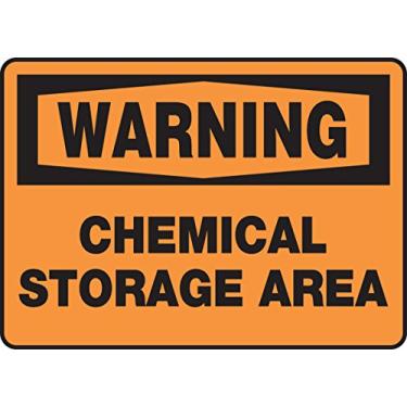 Imagem de Accuform Placa adesiva Dura-Vinil MCHL318XV, Legend, "Warning Chemical Storage Area", 17,8 cm de comprimento x 25,4 cm de largura x 0 cm de espessura, preto em laranja, 17,8 cm de altura, 25,4 cm de