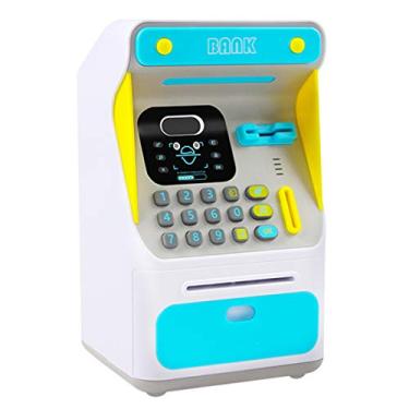 Imagem de angwang Cofrinho, minibanco de dinheiro ATM com reconhecimento eletrônico de rosto de bloqueio automático de rolagem dinheiro e moeda para crianças, adolescentes, meninos, meninas, azul
