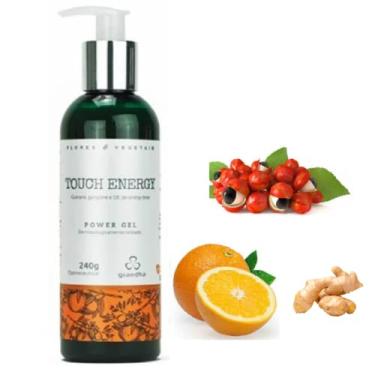 Imagem de Touch Energy Power Gel 240 g traz um toque de energia do óleo essencial de laranja doce, com a vibração e a intensidade do gengibre e do guaraná, para revitalizar os cabelos e estimular o sistema capilar.