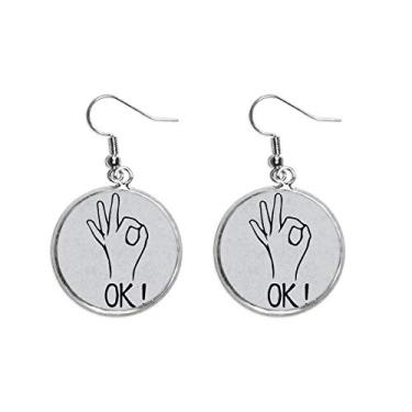 Imagem de Brinco preto OK personalizado com estampa de gesto orelha pendente prata joia feminina