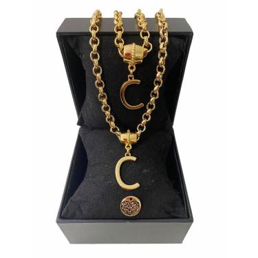 Imagem de Colar + Pulseira Elo Português Grosso 6mm Letra "C"