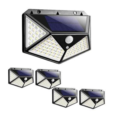 Imagem de Luminária Energia Solar Parede Kit 5 unidades 100 Led 3 Funções Lampada Sensor Presença 