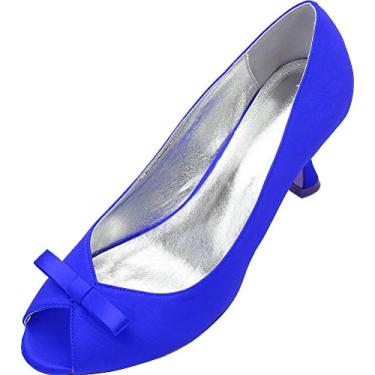 Imagem de A shoe store Sandália feminina nó salto slip on peep toe casamento formatura noiva festa noite sandálias, Azul, 8.5