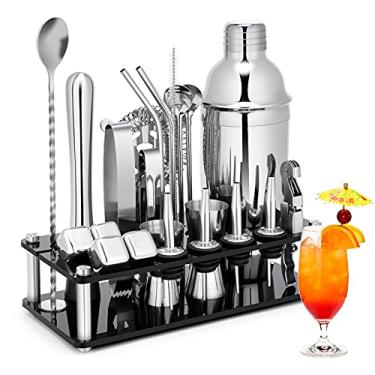 Imagem de Conjunto de coqueteleira, 23 peças de aço inoxidável para barista com suporte de acrílico e folheto de receitas de coquetel, ferramentas profissionais para misturar bebidas, casa,