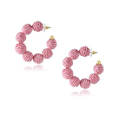 Imagem de Brincos de Rattan Summer Boho Raffia Ball Hoop Brincos de Pendurar para Mulheres Meninas Leves Straw Wicker Statement Brincos Bohemian Beach Jewelry Gifts, Rattan, Sem pedras preciosas