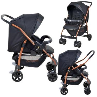 Imagem de Carrinho De Bebê Passeio Rio K Preto E Cobre Com Bebê Conforto Travel System Super Luxo