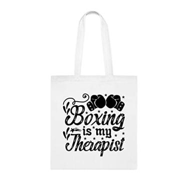 Imagem de Sacola Boxing Is My Therapist, presente de boxe, bolsa de ombro de boxe, sacos reutilizáveis de boxe, ideia de presente de cesta de Natal de aniversário, presente para ela, presente