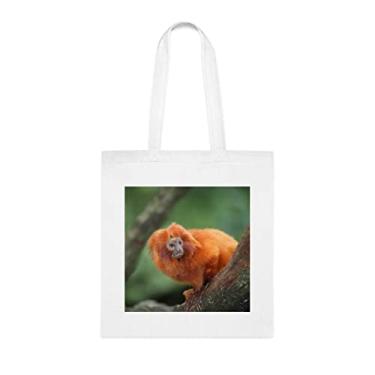 Imagem de Sacola pequena de macaco tamarin leão dourado, presente divertido, bolsa de ombro, bolsas reutilizáveis, cesta de Natal de aniversário, ideia de presente, Branco