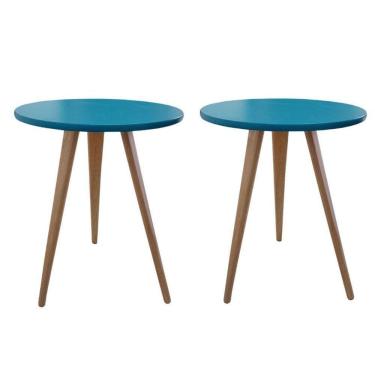 Imagem de Kit 2 Mesa De Canto Lateral Redonda Karina Azul 56Cm