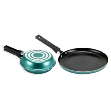 Imagem de Alumi-Aço Jogo Panquequeira 22cm + Omeleteira 18cm Antiaderente Verde Não Gruda Kit de Cozinha Turquesa