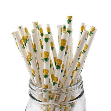 Imagem de Canudos de papel para beber com estampa de frutas da IPALMAY, biodegradáveis descartáveis, 19,05 cm, pacote com 100, Pineapple