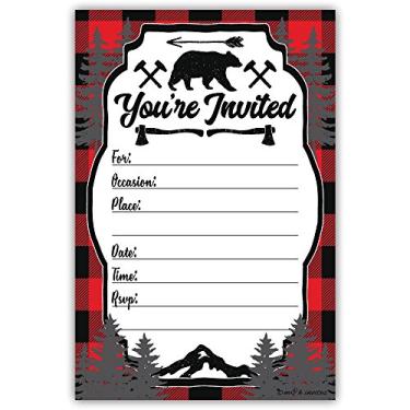 Imagem de Convites de festa de aniversário rústico Lumberjack ou chá de bebê (20 unidades) com envelopes