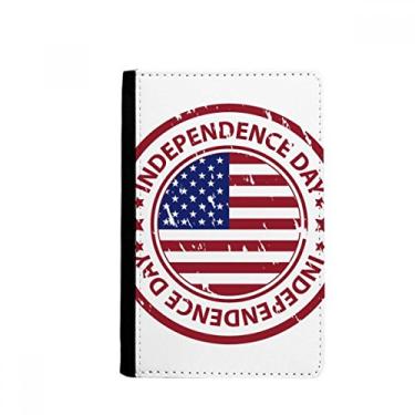 Imagem de Porta-passaporte com a bandeira do dia da independência dos EUA vermelho com marca postal Notecase Burse capa carteira porta-cartão, Multicolor