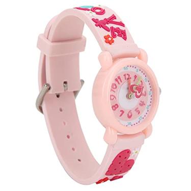 Imagem de Relógio infantil de desenho animado, lente de vidro acrílico diariamente à prova d'água com pulseira de PVC para uso infantil para meninos e meninas (padrão baixo), rosa)