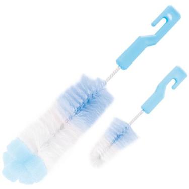 Imagem de Kit 2 Escovas Para Mamadeiras E Bicos Com Esponja Azul Buba
