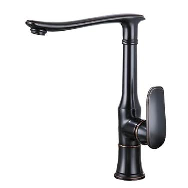 Imagem de LIDON Torneiras de cozinha Torneira de cozinha Torneira misturadora de latão Torneira de cozinha Latão antigo Torneira de cozinha Vintage Torneira de água quente e fria Torneira de cozinha Preto furo único, cromado (Cor: Preto)