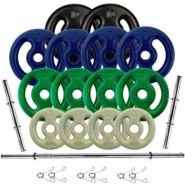 Imagem de Kit Anilhas Emborrachadas 60 Kg + Barras Com Presilhas