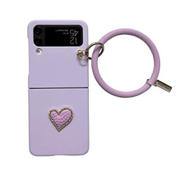 Imagem de Moda bonito dos desenhos animados com pulseira de coração de diamante para samsung galaxy z flip 4g 5g flip 3 case z flip 4 z flip 3, lavanda, para samsung z flip3