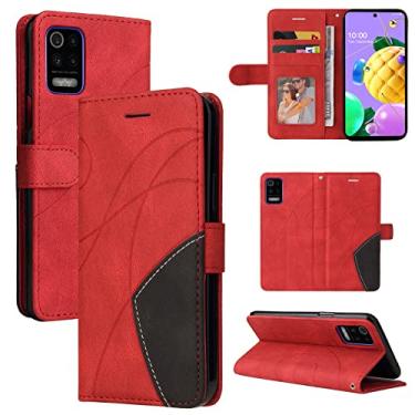 Imagem de Capa carteira para LG K62, compartimentos para porta-cartões, fólio de couro PU de luxo anexado à prova de choque capa flip com fecho magnético com suporte para LG K62 (vermelho)