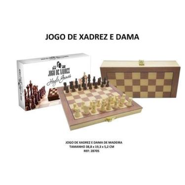 Jogo Tabuleiro De Xadrez E Dama 34,8Cm Madeira Educativo