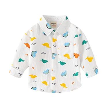 Imagem de Zanjkr Camisetas infantis para bebês, jaqueta de flanela infantil com desenho animado manga comprida lapela abotoada casaco para meninos (branco, 18 a 24 meses)