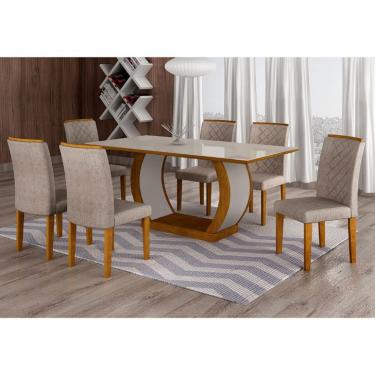 Imagem de Conjunto de Mesa de Jantar com Vidro e 6 Cadeiras Maia I Suede Amassado Imbuia e Chocolate