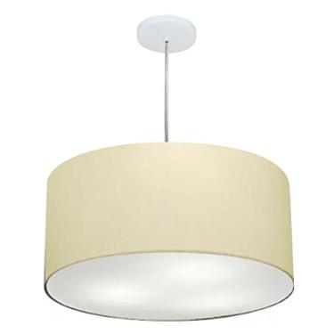 Imagem de Lustre Pendente Cilíndrico Cúpula Tecido 55x25 cm, Vivare Iluminação, Pendente4219 LA, Algodão Cru, Médio