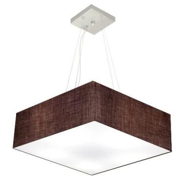 Imagem de Lustre Pendente Quadrado Cúpula Tecido 15/60x60 cm, Vivare Iluminação, Pendente4198 LC, Café, Grande