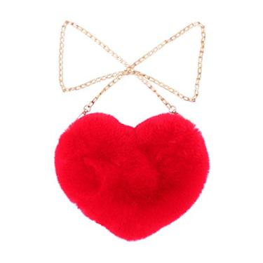 Imagem de Valicclud Fashion– Bolsa feminina em forma de coração de sintética, bolsa a tiracolo de pelúcia, bolsa de ombro – vermelha, Vermelho, 25 * 20CM