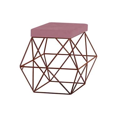 Imagem de Puff Decorativo Sala de Estar Base Bronze Trixie Veludo Rosê - Gran Belo