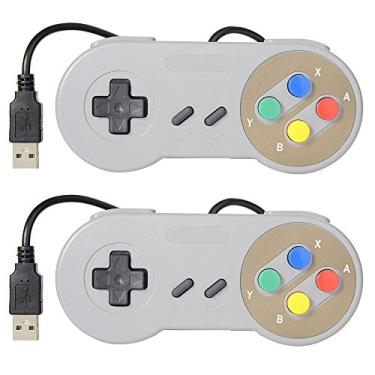 Imagem de Pacote com 2 controles USB para Super Nintendo, SNES Retro Famicom Game Gaming Joypad Gamepad para Windows, PC, Mac, Linux, Android Raspberry Pi (multicolorido)