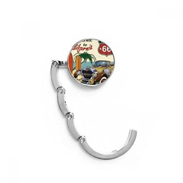 Imagem de Gancho de mesa com estampa de carros clássicos coloridos, gancho de mesa com fecho decorativo dobrável