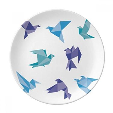 Imagem de Origami colorido padrão de pombo abstrato prato decorativo de porcelana salver talheres, prato de jantar
