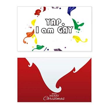 Imagem de LGBT Bandeira de arco-íris Yap I Am Men Holiday Holiday Merry Christmas Cartões de parabéns Mensagem de Natal