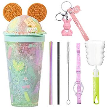 Imagem de Copo de viagem com canudo copo de festa copo congelador gelo caneca de piquenique (verde orelha, 450 ml)