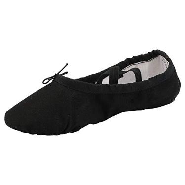 Imagem de missfiona Sapatilhas femininas de lona para dança, prática de ioga, sapatos de barriga plana, Preto, 9