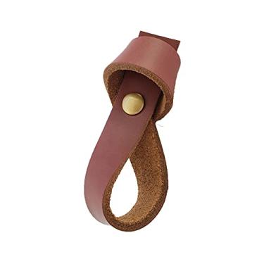 Imagem de Puxador Nó Parafuso - Couro Legítimo Mogno - Parafuso Dourado