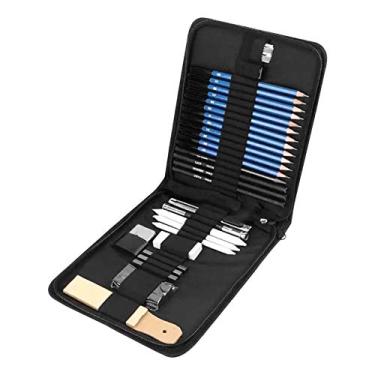 Imagem de Queenser Lápis de desenho profissional de 32 peças e conjunto de esboço Inclui lápis de esboço Carvão vegetal Grafite Apontador Borracha Bolsa de armazenamento portátil Material de arte presente para