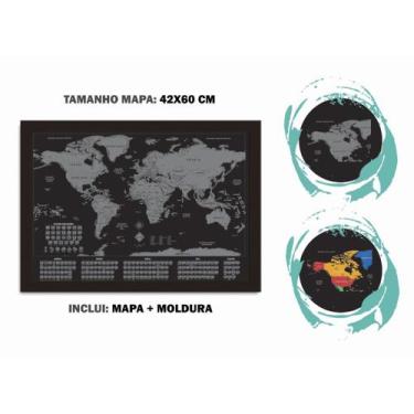 Imagem de Mapa Mundi Raspadinha C/ Bandeiras 42X60 Com Moldura - Forasteiros
