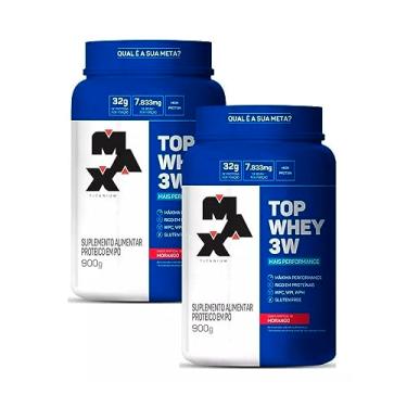 Imagem de COMBO 2X Top Whey 3W Pote 900g Cada - Max Titanium (MORANGO)