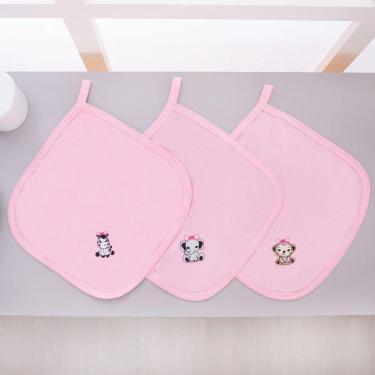 Imagem de Kit 3 Fraldas Pano De Boca Malha Para Bebê Safari Rosa