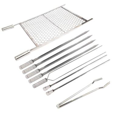 Imagem de Kit Churrasco 100% Inox, Grelha 70x40 Com 7 Espetos, Pegador