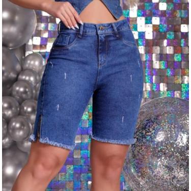 Short Jeans Com Ziper Lateral Shorts Feminino