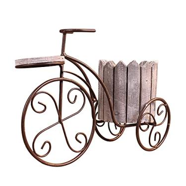 Imagem de Terraço mini triciclo de ferro vaso de flores de madeira suporte/mesa de trabalho/decoração de jardim simulação flutuador/marrom/1050/763
