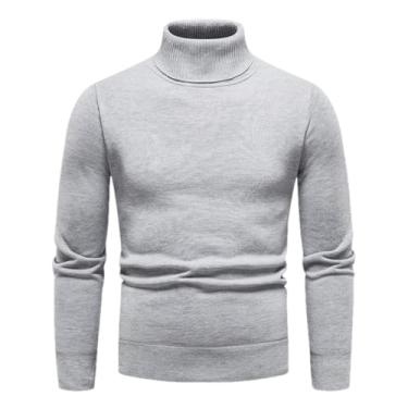 Imagem de KANG POWER Suéter masculino de gola rolê tricotado outono inverno pulôver casual branco inferior camisas slim fit blusa fria, 7003-cinza 9, G